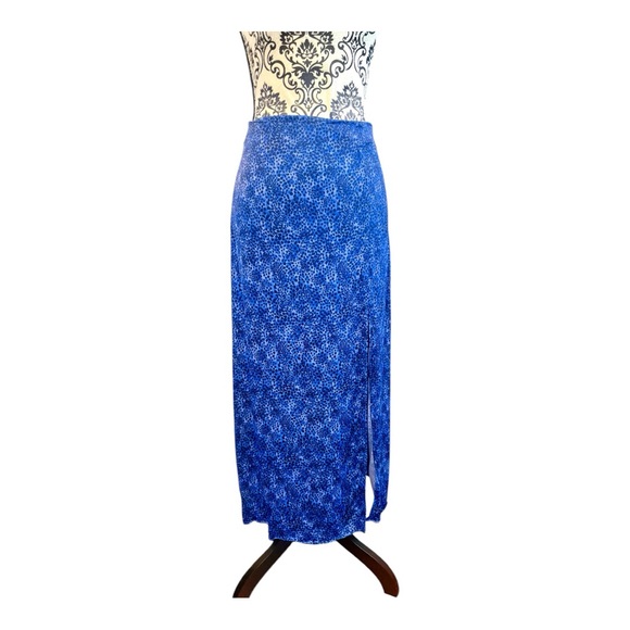 & OTHER STORIES Paris Atelier Blue Leopard Print Midi Skirt - Picture 1 of 9